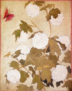 Snöbollar Blommor Snöbollar (Viburnum Ob) och röd fjäril. Målning av Pierre Bonnard (1867-1947) Samling P. M. Samuel av Pierre Bonnard