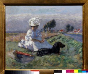 Kvinna med hund (olja på duk) av Pierre Bonnard