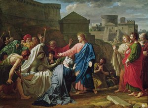 Jesus återuppväcker sonen till änkan av Naim (olja på duk)