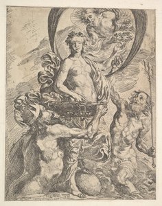 Jupiter, Pluto och Neptunus erbjuder sina rikedomar till förmögenhet, 1624. av Pierre Brebiette