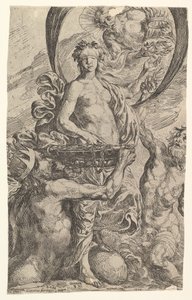 Jupiter, Pluto och Neptunus erbjuder sina rikedomar till förmögenhet, 1624.