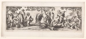 Vila Silenus och hans följe i ett landskap av Pierre Brebiette
