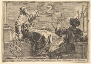 Två filosofer som tittar på en förmörkelse, 1615-42. av Pierre Brebiette