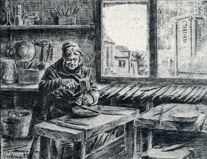 En arbetare som gör filer Gravyr från Pierre Calmettes privata samling av Pierre Calmettes