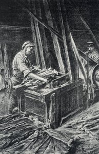 Peausserie, le corroyage: läderarbete, uppmjukning av djurskinn i en fylligare Gravyr från Pierre Calmette Collection privee