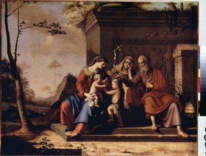 ""Den heliga familjen"" Målning av Pierre Cauchy (?-1687) 1655 Mått 78x106 cm Eremitagemuseet, Sankt Petersburg, Ryssland av Pierre Cauchy