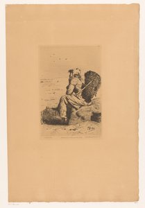 Rustende vissersvrouw aan de kust Fiskare i Veules-en-Caux (titel på objekt) av Pierre Celestin Billet