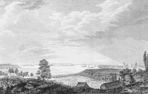 En sydvästlig utsikt över staden New York, i Nordamerika, ca. 1768.