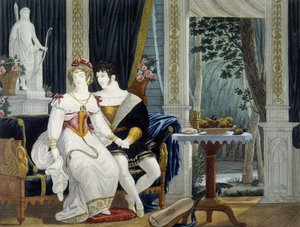 Ungt borgerligt par i en interiör i galantsamtal - av Pierre Chasselat, deb. 1800-talet av Pierre Chasselat