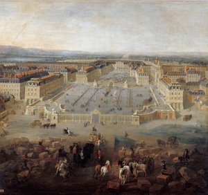 Utsikt över slottet i Versailles från Place d