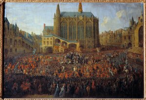 Ludvig XV:s avgång efter att rättsbädden brutit mot Ludvig XIV:s vilja, som hölls i Storkammaren i Paris parlament av Pierre Denis Martin
