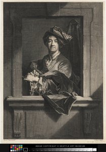 Gravyr av Hyacinthe Rigauds porträtt av sig själv, sent 1600-tal-1700-tal