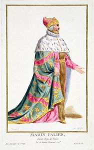 Marino Falier (1274-1355) Doge av Venedig ur "Receuil des Estampes, Representant les Rangs et les Dignites, suivant le Costume de toutes les Nations existantes", utgiven 1780 (handkolorerad gravyr)