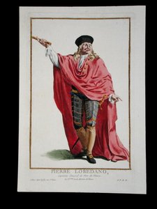 Pietro Loredano (d.1439) från "Receuil des Estampes, Representant les Rangs et les Dignites, suivant le Costume de toutes les Nations existantes", publicerad 1780 (handkolorerad gravyr). av Pierre Duflos