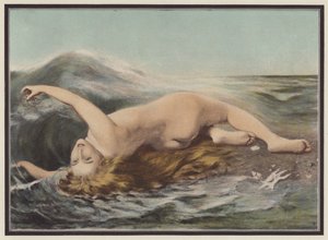 Undine leker med vågorna (färg litho)