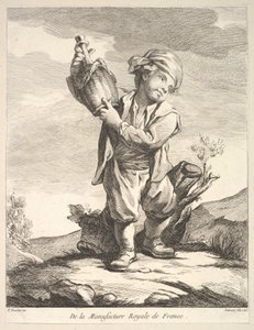 Liten pojke som håller ett kärl, från First Book of Figures efter porslinen från M..., 1757.