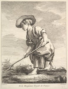 Liten flicka som utför jordbruksarbete, från First Book of Figures efter porslin från M..., 1757.
