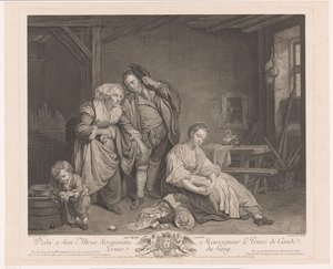 Ung kvinna bredvid en korg med trasiga ägg Les oeufs cassés (titel på objekt) av Pierre Etienne Moitte