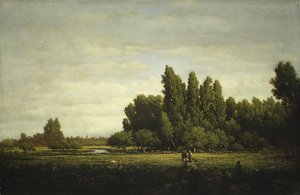 En äng kantad av träd, ca. 1845. av Pierre Etienne Theodore Rousseau