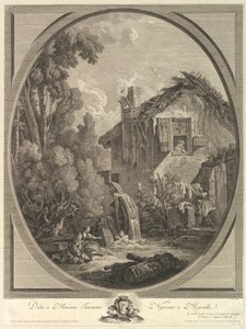 Paysage au Moulin väderkvarnslandskap, 1700-tal. av Pierre Francois Laurent
