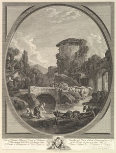 Landskap med en bro och ett duvslag, 1700-tal. av Pierre Francois Laurent