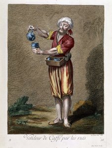 Säljare av kaffe på gatorna, "" Samling av 100 tryck som representerar olika nationer i Levanten 1707 och 1708"" på order av M. de Frriol, kungens ambassadör vid Porte och uppdaterad 1712-13 av vård av M. de Frriol. M. Le Hay, Basangravör, Par av Pierre François Basan