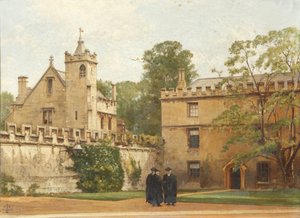 Grammarhallen från St Johns Quadrangle 1881: President Bulley in the Lodgings Drive and Two Others, 1881 av Pierre François Joseph Tonneau