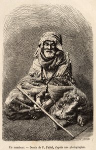 En marabout, en asket som påstår sig vara islam eller muslimsk synkretism, betraktad som en helig man och en vis man, han var föremål för en populär kult i Nordafrika, graverad efter en teckning av Fritel, som illustrerar resan till Tlemcen (Algeriet), av 