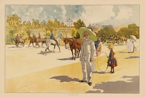 Vid porten till Bois de Boulogne, Paris (färglitografi) av Pierre Georges Jeanniot
