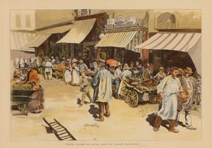 Marchandes de quatre saisons på Rue du Faubourg Saint-Denis, Paris (färglitografi) av Pierre Georges Jeanniot