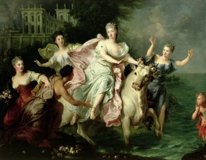 Europa bärs bort av Jupiter omvandlad till en tjur, ca 1700