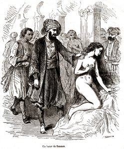 Egyptisk slavmarknad för kvinnor av Pierre Gustave Eugene (1817-82) Staal