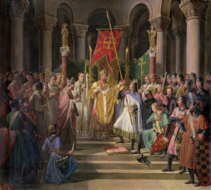 Philip Augustus (1165-1223) Frankrikes kung tar fanan i St. Denis, 24 juni 1190, 1841