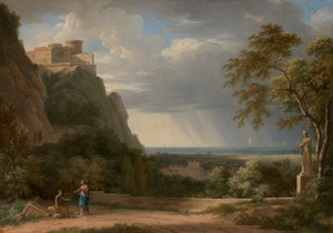 Klassiskt landskap med figurer och skulptur av Pierre Henri de Valenciennes