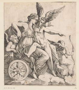 Venus och Amor i en vagn omgiven av putti av Pierre II Biard