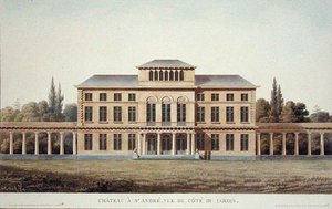 Château de St Andre, från trädgården, från "Choix des Monuments, Edifices et Maisons les plus remarquables du Royaume des Pays-Bas" av Pierre Jacques Goetghebuer, graverad av J.F. Van Gurdegom, publicerad 1827 (akvatint).