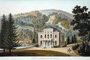 Chateau of Juslenville, nära Spa, från "Val av de mest framstående monumenten, byggnaderna och husen i kungariket Nederländerna" av Pierre Jacques Goetghebuer, publicerad 1827 (akvatint) av Pierre Jacques Goetghebuer