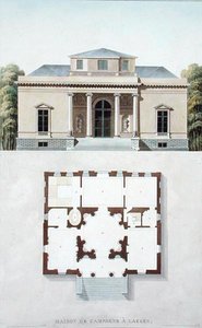 Country House i Laeken, från "Val av de mest framstående monumenten, byggnaderna och husen i kungariket Nederländerna" av Pierre Jacques Goetghebuer, publicerad 1827 (akvatint) av Pierre Jacques Goetghebuer