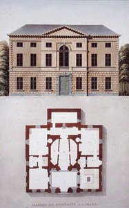 Country House i Laeken, nära Bryssel, från "Val av de mest framstående monumenten, byggnaderna och husen i kungariket Nederländerna" av Pierre Jacques Goetghebuer, publicerad 1827 (akvatint) av Pierre Jacques Goetghebuer