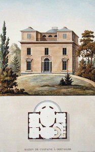 Country House i Oostakker, Belgien, från "Val av de mest framstående monumenten, byggnaderna och husen i kungariket Nederländerna" av Pierre Jacques Goetghebuer, publicerad 1827 (akvatint) av Pierre Jacques Goetghebuer