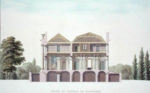 Tvärsnitt av Chateau of Wannagem, nära Oudenarde, Belgien, från "Val av de mest anmärkningsvärda monumenten, byggnaderna och husen i kungariket Nederländerna" av Pierre Jacques Goetghebuer, publicerad 1827 (akvatint) (se även 186077)