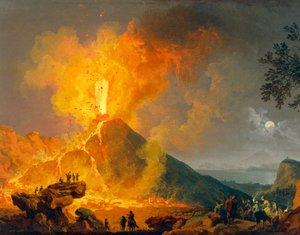 Vesuvius utbrott, av Pierre-Jacques Volaire (1729-1792), olja på duk, 52x79 cm. Detalj.