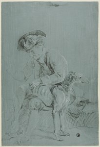 Sittande man med hund av Pierre Jacques Volaire