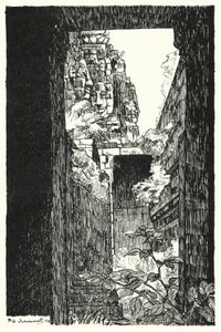 I Bayon, skymta genom ett fallen tak (gravyr)