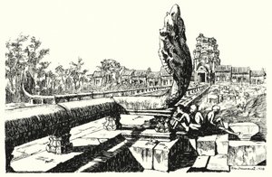 I parken i Angkor Vat, västra Gopuras (gravyr)