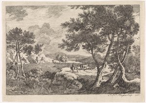 Landskap med träd i förgrunden av Pierre Joseph Jacques Tiberghien