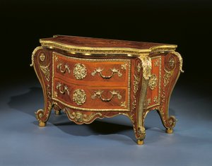 George III bombe commode, ca 1760-65 (rosenträ, fruktträ och intarsia) av Pierre Langlois