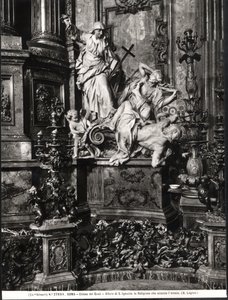St. Ignatius av Loyolas altare, detalj om den katolska sanningens seger över kätteri (marmor) (s/v foto) av Pierre Legros