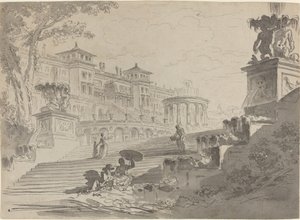 Fantasy på Villa Medici med fontäner