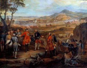 Flanderns fälttåg (1745-1747): ”” Belägringen av Fribourg i Brisgau den 11 oktober 1744””” Ludvig XV leder de militära operationerna. Målning av Pierre Nicolas Lenfant (1704-1787) 1700-talets sön. 2,75x2,5 m
